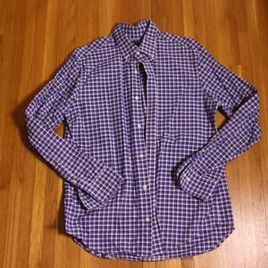 Banana Republic mens blue and white checkered button down dress shirt L